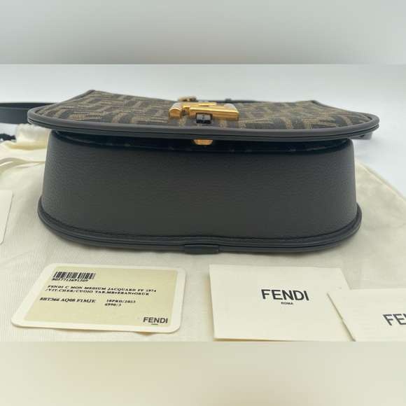 $3K BRAND NEW FENDI C'MON MEDIUM FF BROWN JACQUARD LEATHER BAG - Picture 10 of 16